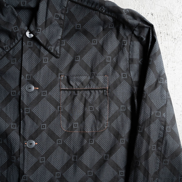 1990s Europe allover pattern pajama shirt -black dyed-