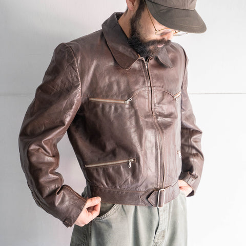 1950-60s German military brown color motorcycle leather jacket "Hartman jacket" -civilian type-