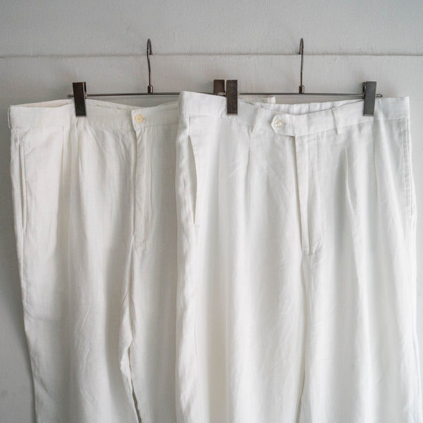 around 1990s white linen 2 tuck wide pants