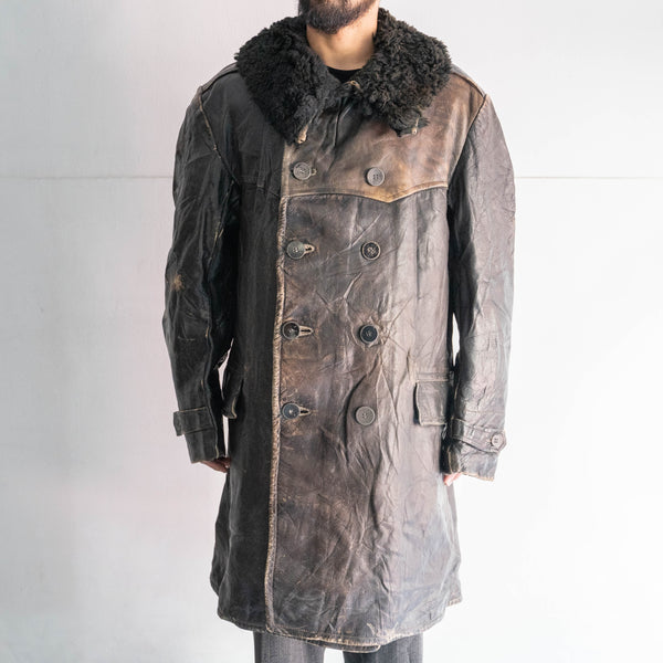 around 1940s Swedish military leather car coat