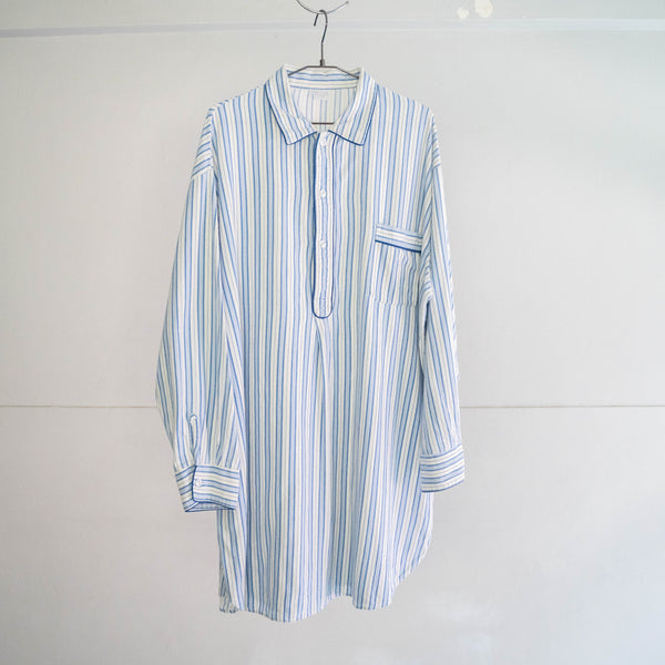 1970-80s Europe blue color striped grandpa shirt -pajama like-