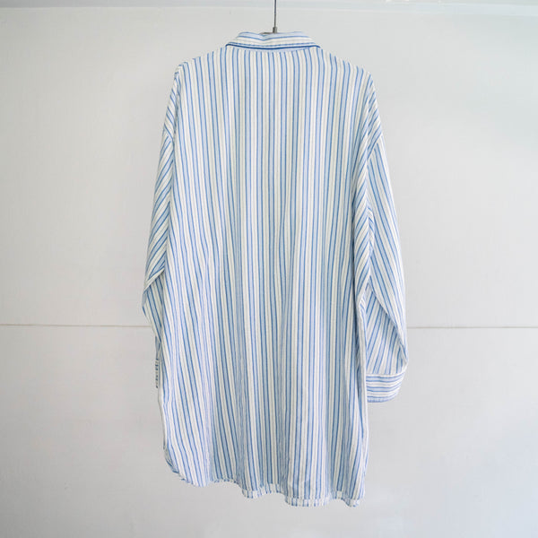 1970-80s Europe blue color striped grandpa shirt -pajama like-