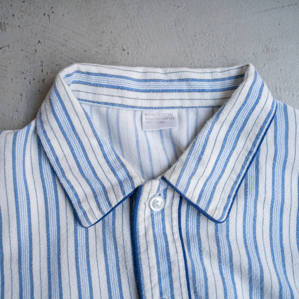 1970-80s Europe blue color striped grandpa shirt -pajama like-