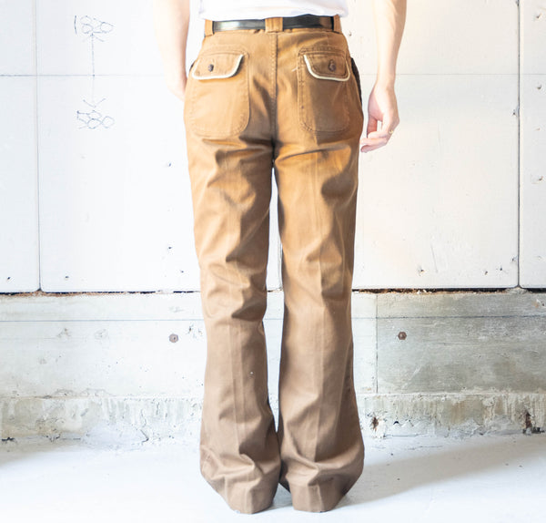 around 1980s brown color flare chino pants -good fade-　