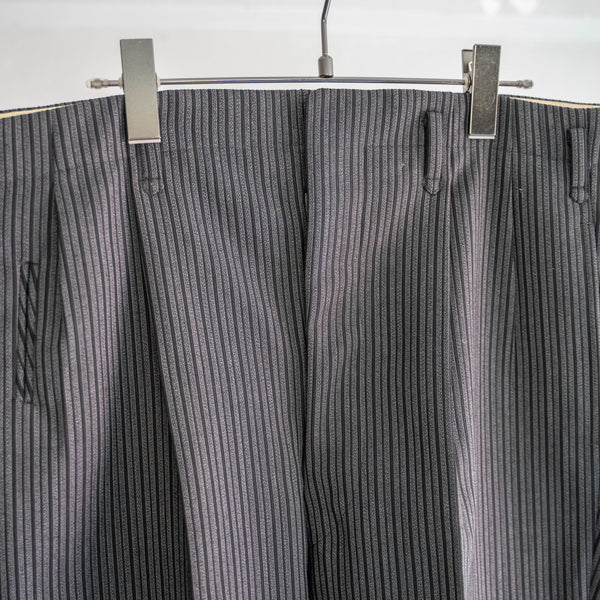 around1970s Japan vintage black × gray stripe wool slacks -with watch pocket-