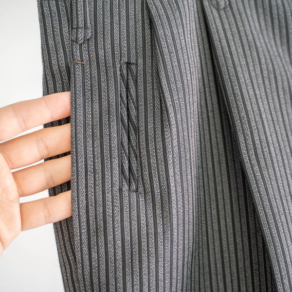 around1970s Japan vintage black × gray stripe wool slacks -with watch pocket-