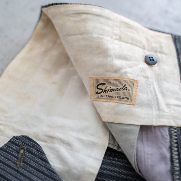 around1970s Japan vintage black × gray stripe wool slacks -with watch pocket-
