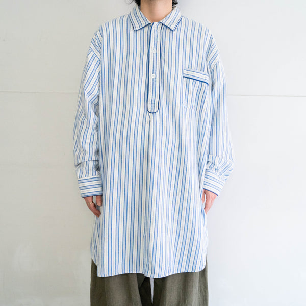 1970-80s Europe blue color striped grandpa shirt -pajama like-