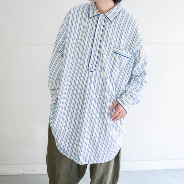 1970-80s Europe blue color striped grandpa shirt -pajama like-