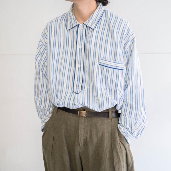 1970-80s Europe blue color striped grandpa shirt -pajama like-