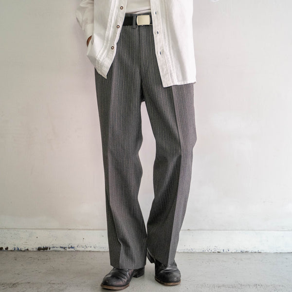 1990s Japan vintage black × gray stripe wool slacks