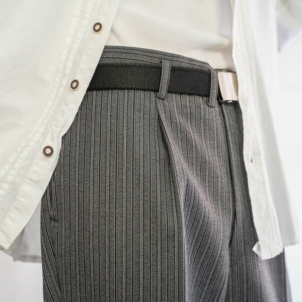 1990s Japan vintage black × gray stripe wool slacks
