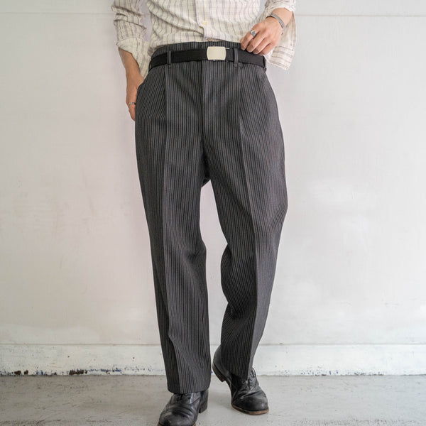 around1970s Japan vintage black × gray stripe wool slacks -with watch pocket-