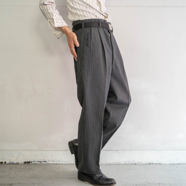 around1970s Japan vintage black × gray stripe wool slacks -with watch pocket-