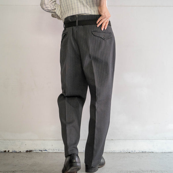 around1970s Japan vintage black × gray stripe wool slacks -with watch pocket-