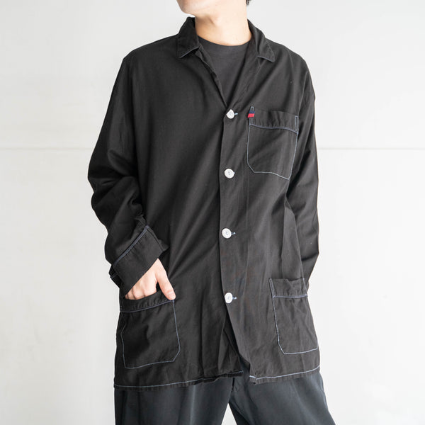 1990s pajama shirt with blue stitch -black dyed-