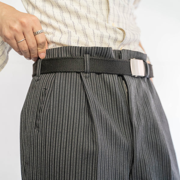 around1970s Japan vintage black × gray stripe wool slacks -with watch pocket-