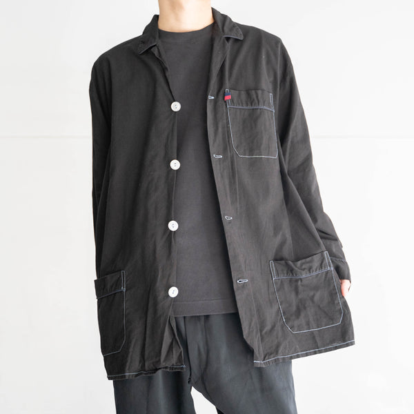 1990s pajama shirt with blue stitch -black dyed-