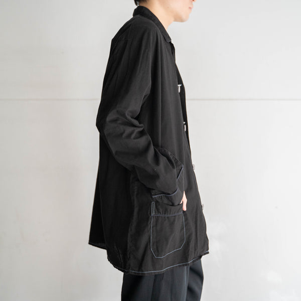 1990s pajama shirt with blue stitch -black dyed-
