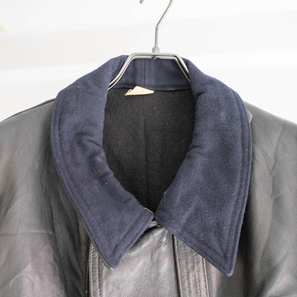 1950-60s France double breasted leather jacket 'corbusier jacket' -with navy wool collar-