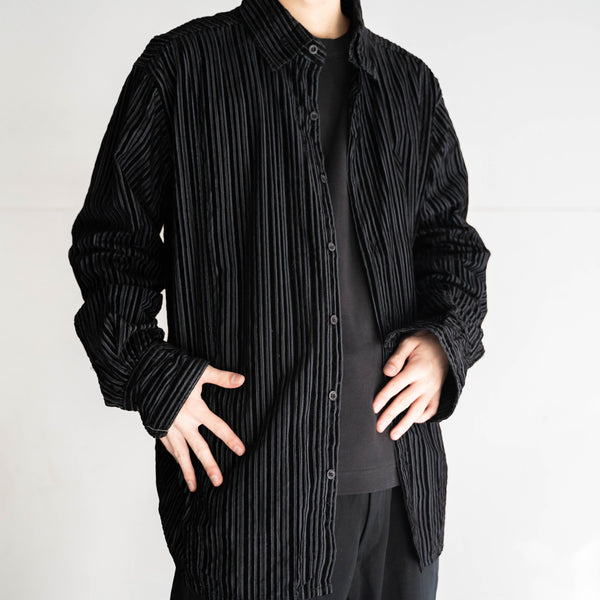 2000s cotton 100 velour black stripe shirt