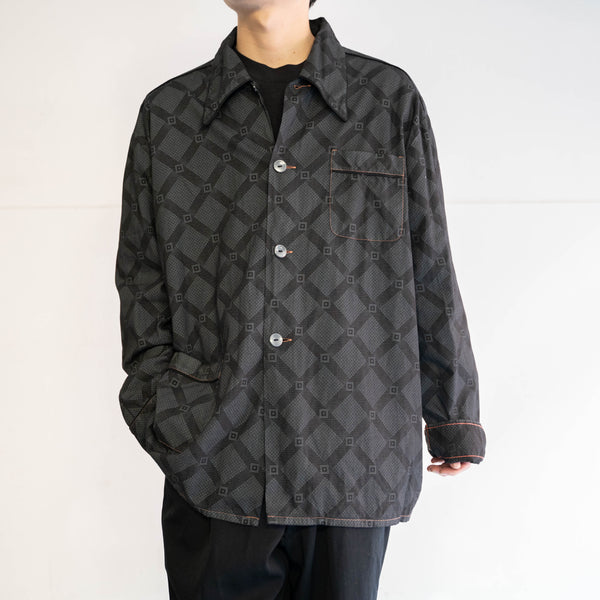 1990s Europe allover pattern pajama shirt -black dyed-