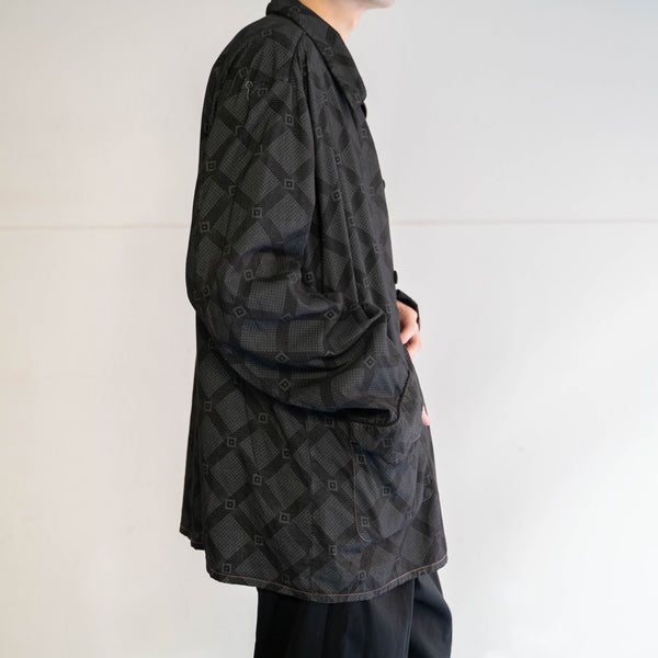 1990s Europe allover pattern pajama shirt -black dyed-