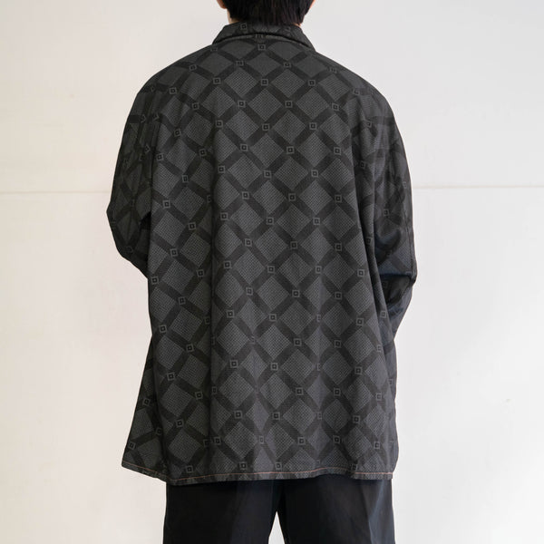 1990s Europe allover pattern pajama shirt -black dyed-