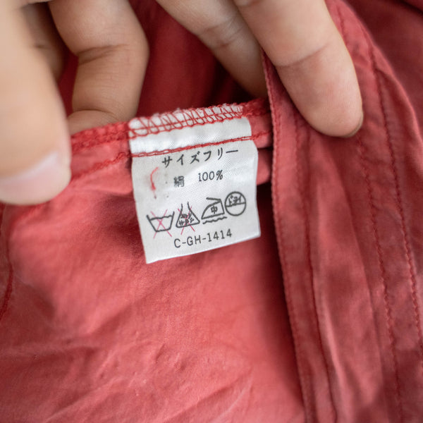1990s orange pink silk 100 shirt -with strange pocket-