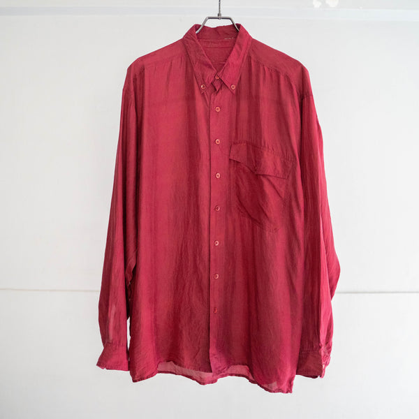 1990s wine red silk 100 shirt -with flap pocket-