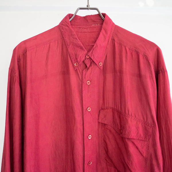 1990s wine red silk 100 shirt -with flap pocket-