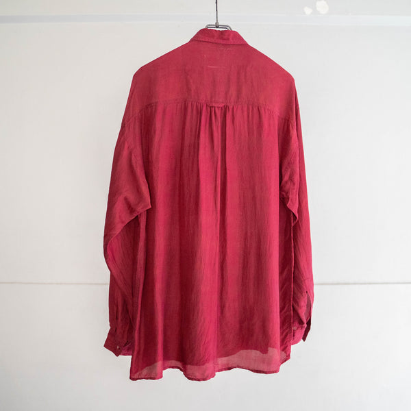 1990s wine red silk 100 shirt -with flap pocket-