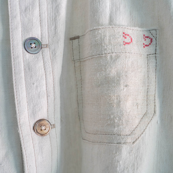 "ANTIQUE REMAKE" ~1920s French linen fabric work jacket 'shell button'