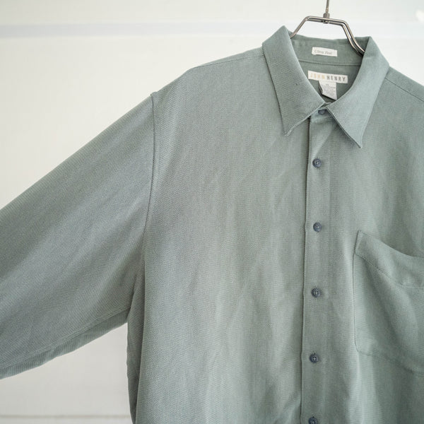 1990s gray green rayon × poly box shirt