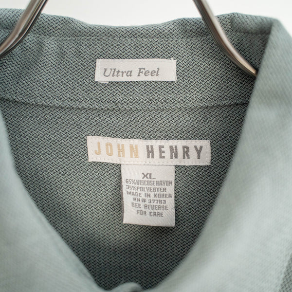 1990s gray green rayon × poly box shirt