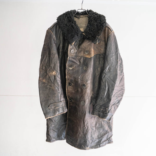 around 1940s Swedish military leather car coat