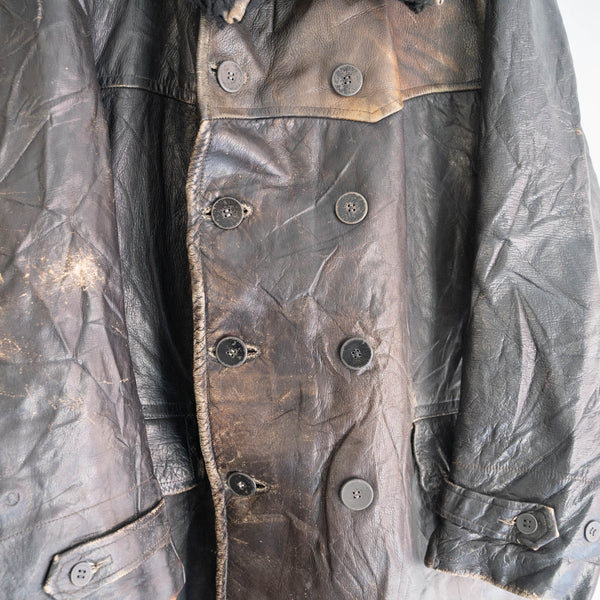 around 1940s Swedish military leather car coat