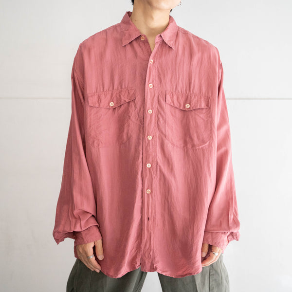 1990s salmon pink silk 100 shirt -with 2 pockets-