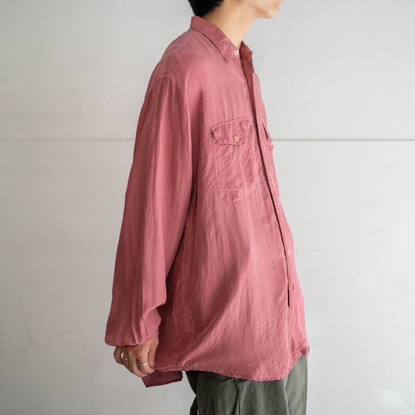 1990s salmon pink silk 100 shirt -with 2 pockets-