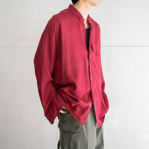1990s wine red silk 100 shirt -with flap pocket-