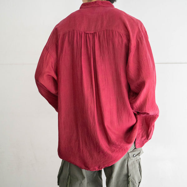 1990s wine red silk 100 shirt -with flap pocket-