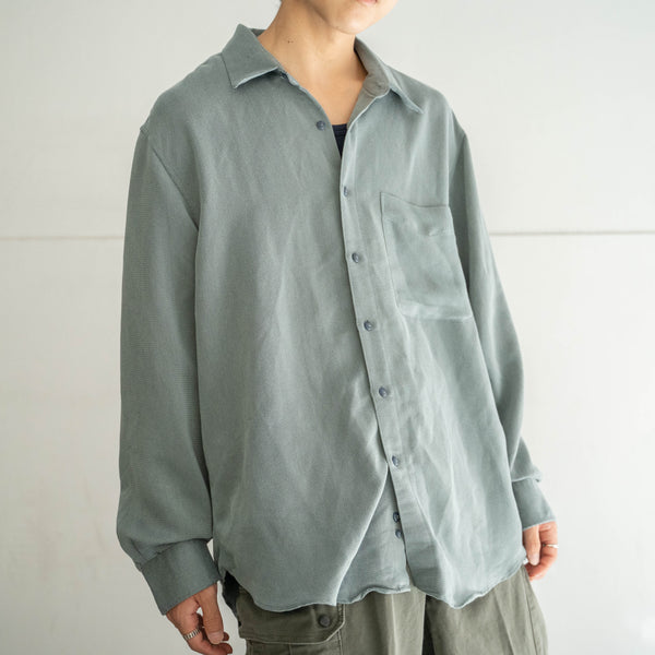1990s gray green rayon × poly box shirt