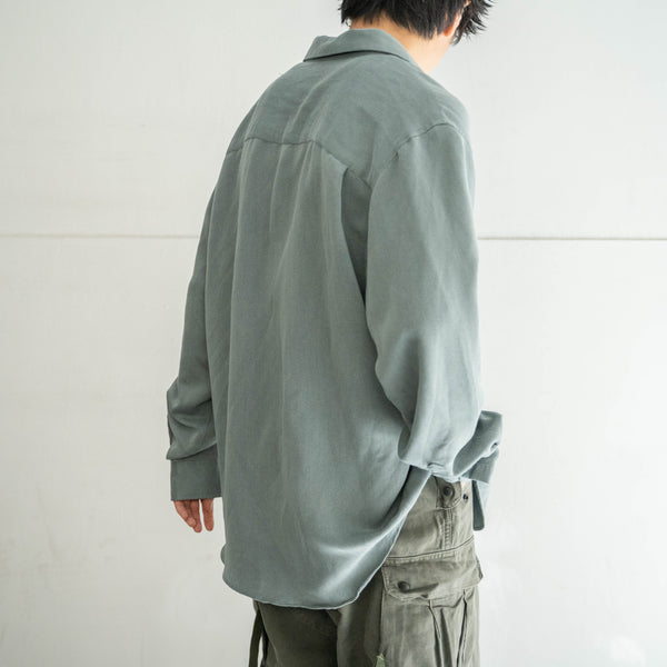 1990s gray green rayon × poly box shirt