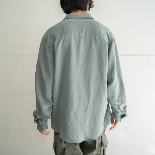 1990s gray green rayon × poly box shirt