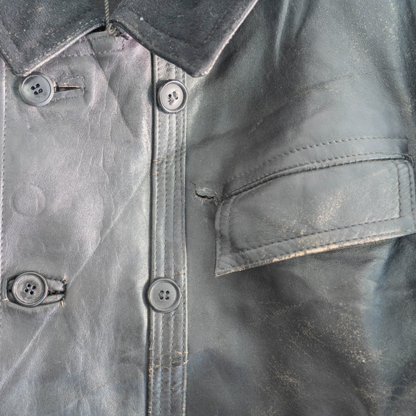 1950-60s France double breasted leather jacket 'corbusier jacket' -with black wool collar-