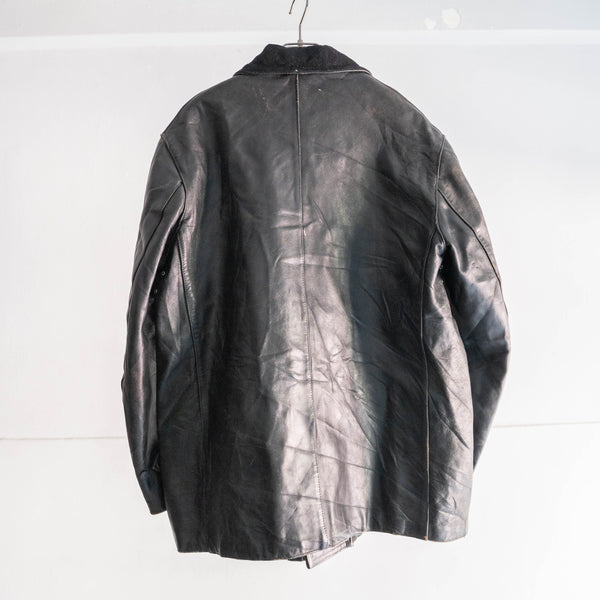 1950-60s France double breasted leather jacket 'corbusier jacket' -with black wool collar-