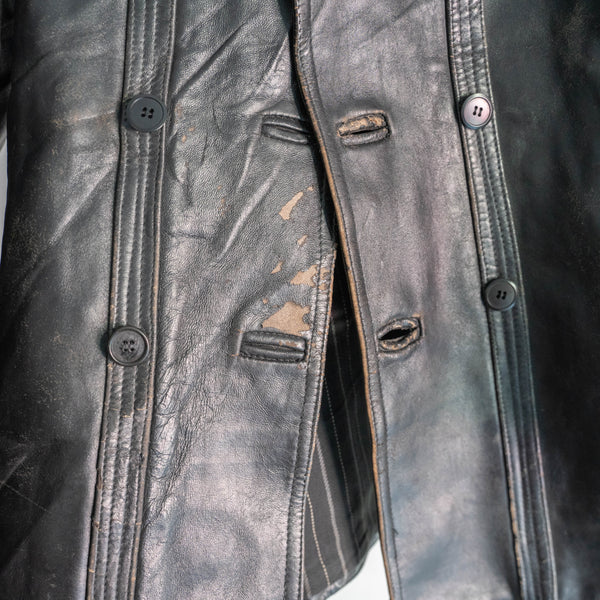 1950-60s France double breasted leather jacket 'corbusier jacket' -with black wool collar-