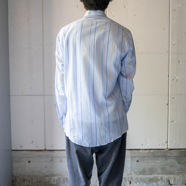 around1970s Germany skyblue base yellow × blue stripe shirt "dead stock"