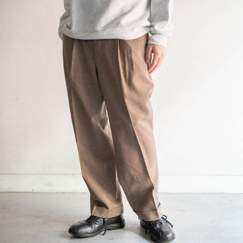 1960-70s Japan vintage light brown fine pattern check pants