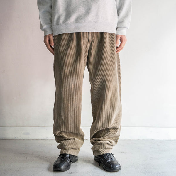 1980-90s Europe gray beige color two tuck corduroy pants